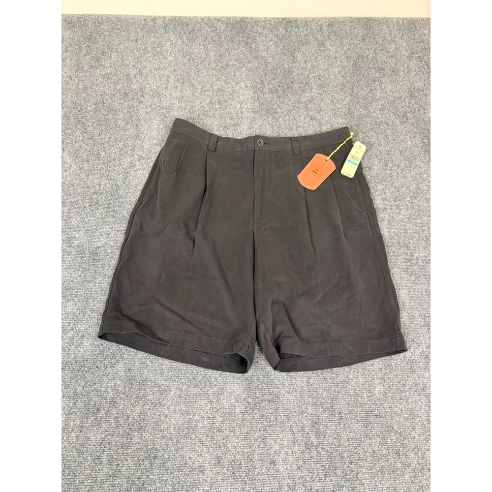 NWT Tommy Bahama Men's 100% Silk Shorts Sandpoint Black Pleated Inseam 9"Size 35